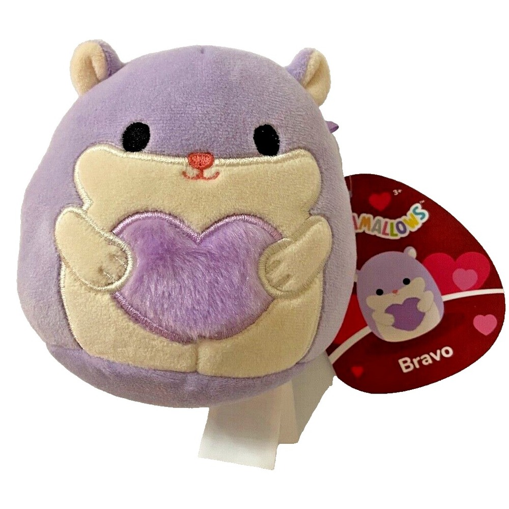 BRAVO Squishmallows 4"‎ Valentines Hamster Fuzzy Heart Plush NWT